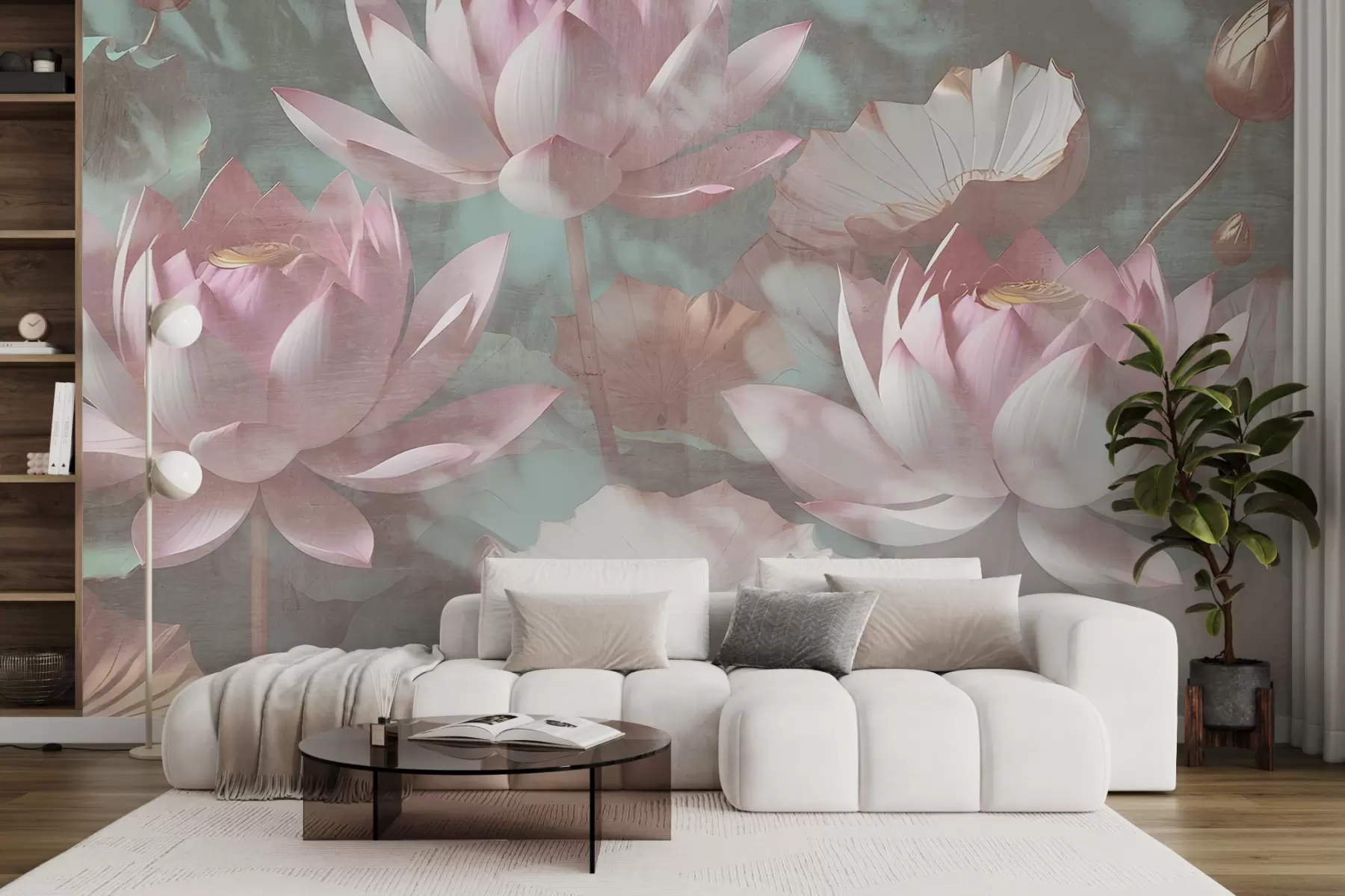 Carta da parati Floreale Un primo piano di diversi fiori di loto rosa delicati su uno sfondo morbido e sfocato n. w00710