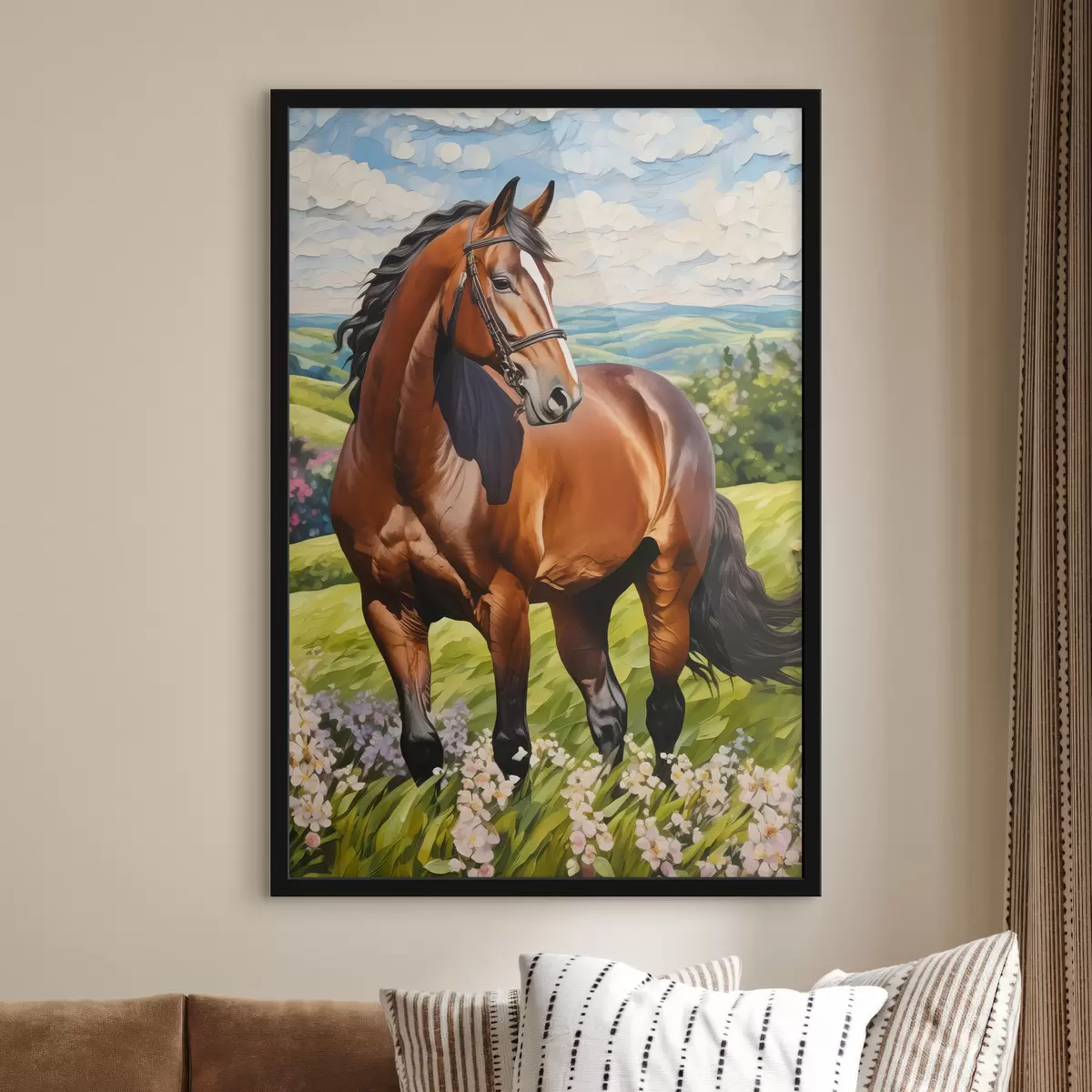 Poster Bellissimo cavallo sul prato, cielo blu f38727
