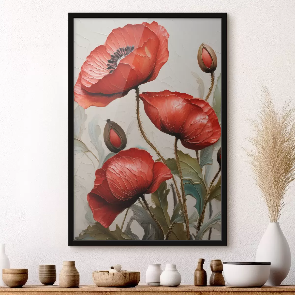 Poster Bellissimi papaveri rossi con colori ad olio f38734