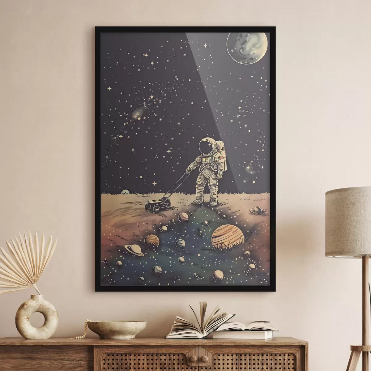 Poster Astronauta con tosaerba nello spazio f38637