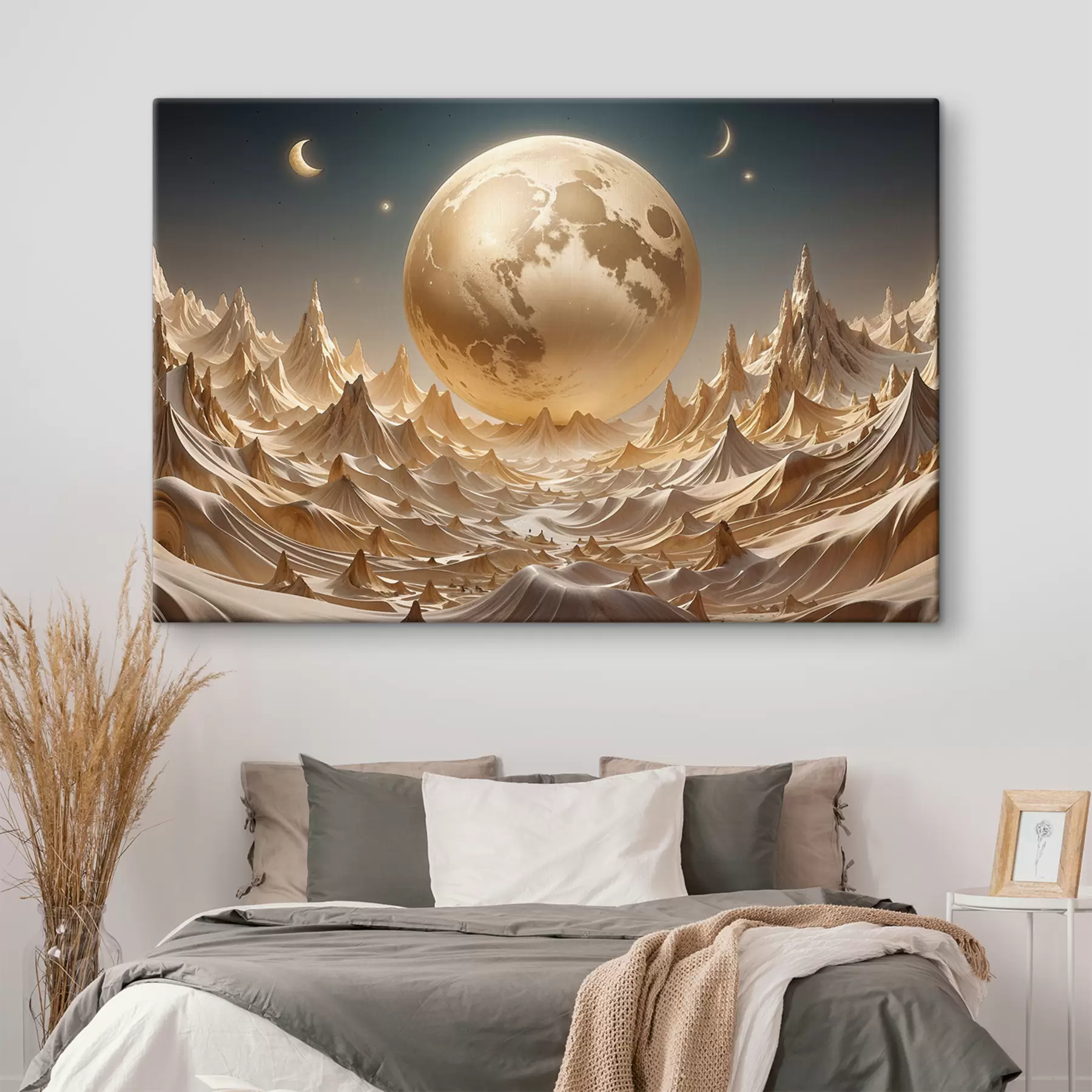 carta da parati Luna piena splendente su un paesaggio surreale e montuoso con cime nr. s38775