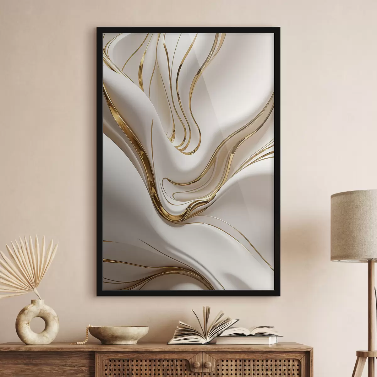 Poster Forme astratte fluide e bianche, simili a metallo liquido o fuso, composizione dinamica f38767