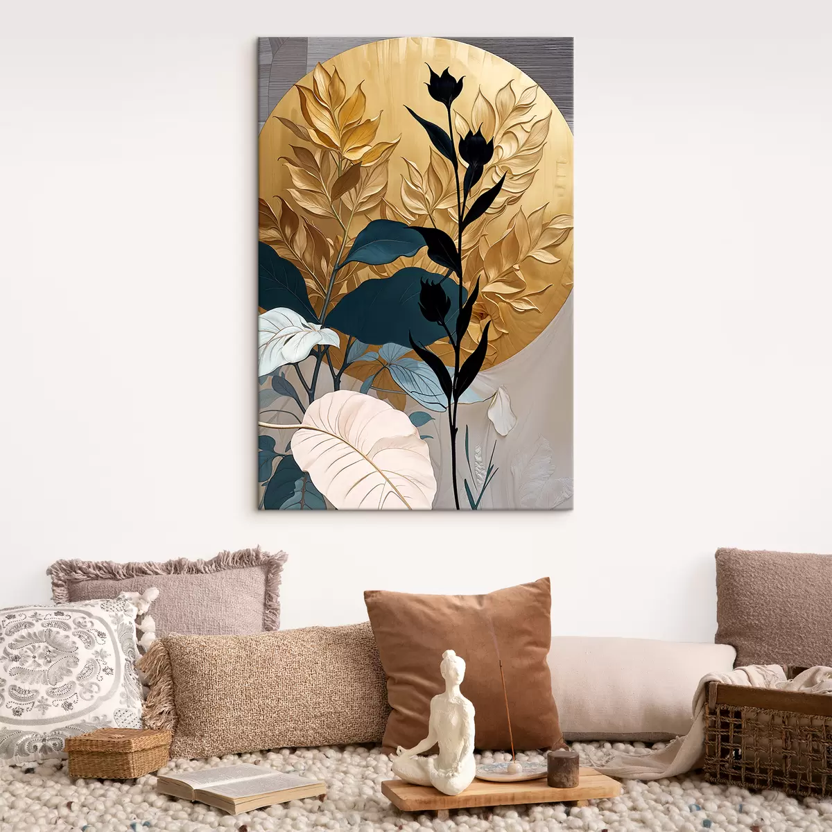 carta da parati Composizione floreale astratta caratterizzata da grandi foglie e forme scure stagliate nr. s38822