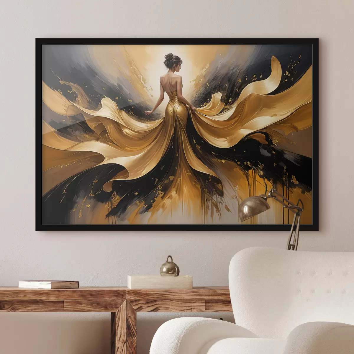 Poster Un mazzo di gigli bianchi in un vaso di ceramica blu e bianco su sfondo blu dipinto ad olio natura morta f38820