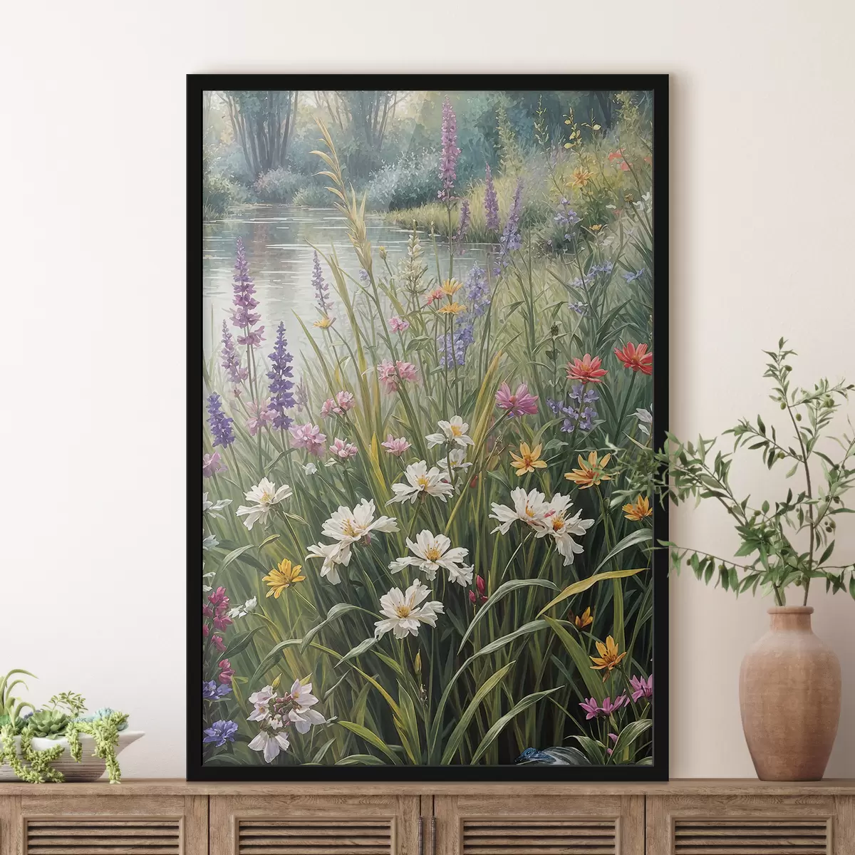 Poster Fiori di campo ed erbe alte. La scena complessiva raffigura un paesaggio naturale vibrante f38829