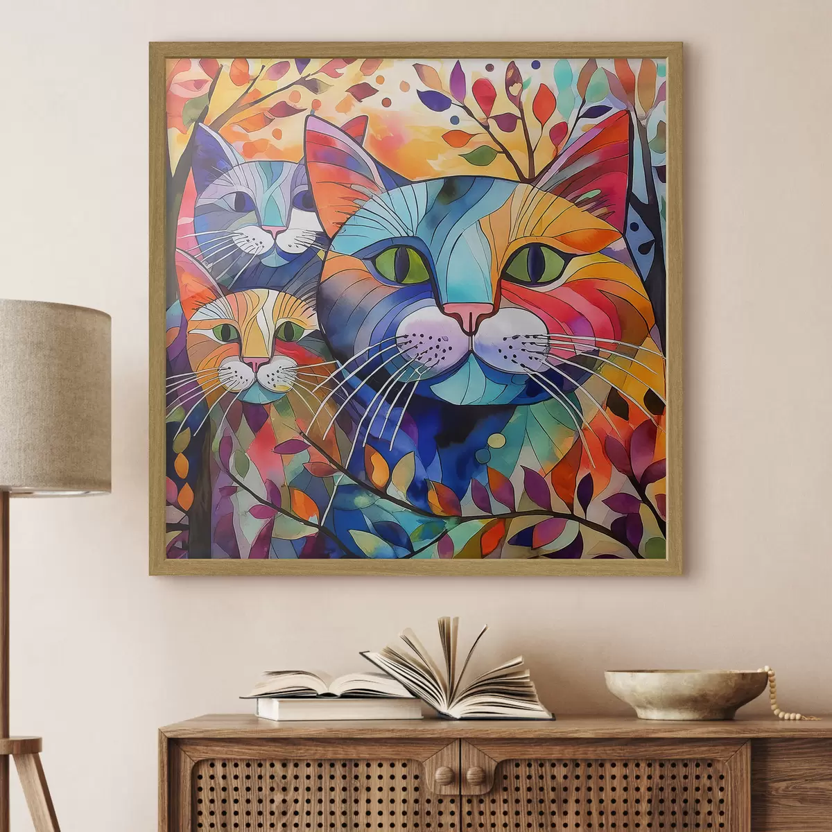 Poster Astrazione multicolore con gatti f38814