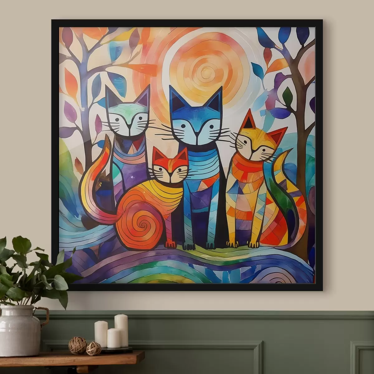 Poster Astrazione multicolore con gatti interessanti f38815