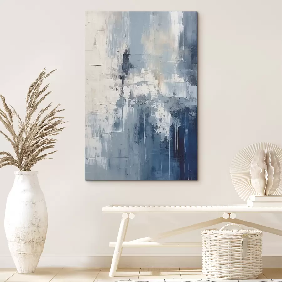 carta da parati Pittura a olio minimalista astratta, strofinata, geometrica, macchia, colore blu e bianco nr. s38906