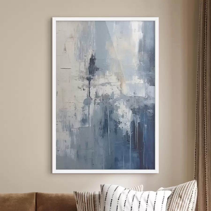 carta da parati Pittura a olio minimalista astratta, strofinata, geometrica, macchia, colore blu e bianco nr. f38906