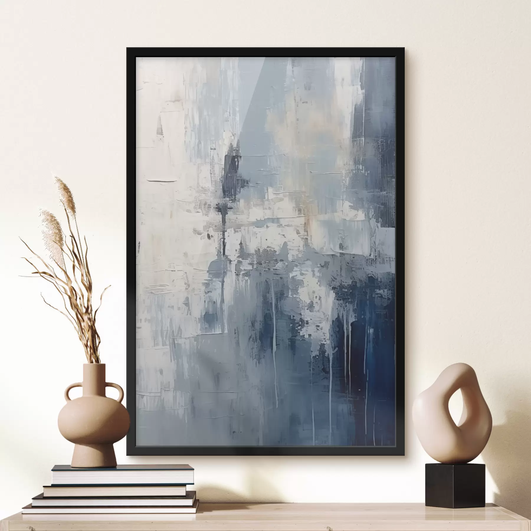 carta da parati Pittura a olio minimalista astratta, strofinata, geometrica, macchia, colore blu e bianco nr. f38906