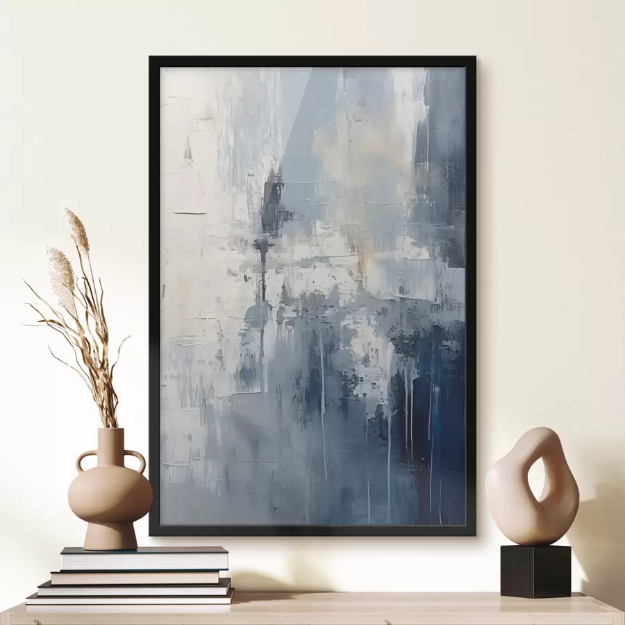 carta da parati Pittura a olio minimalista astratta, strofinata, geometrica, macchia, colore blu e bianco nr. f38906