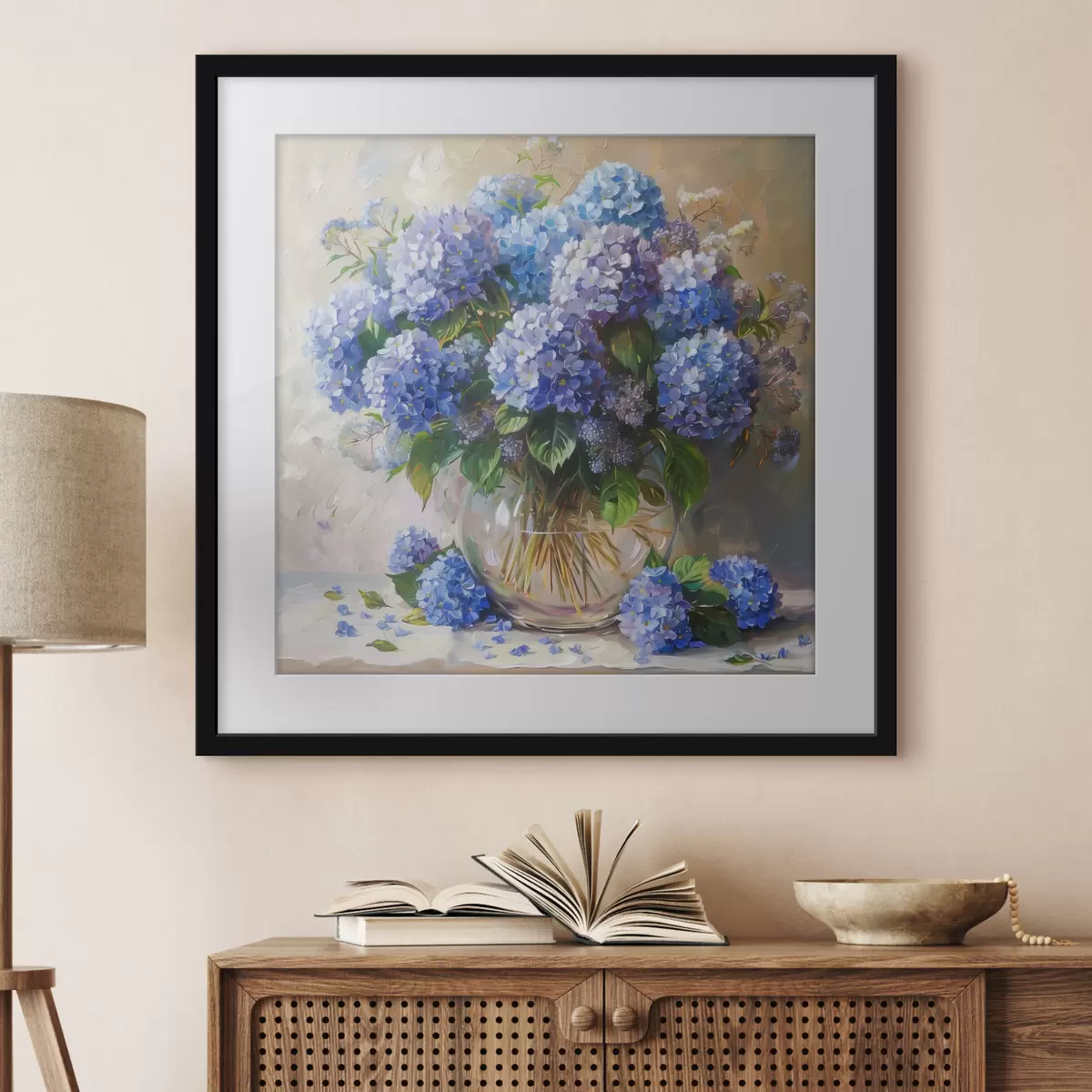 Poster Ortensie blu sul tavolo f38709