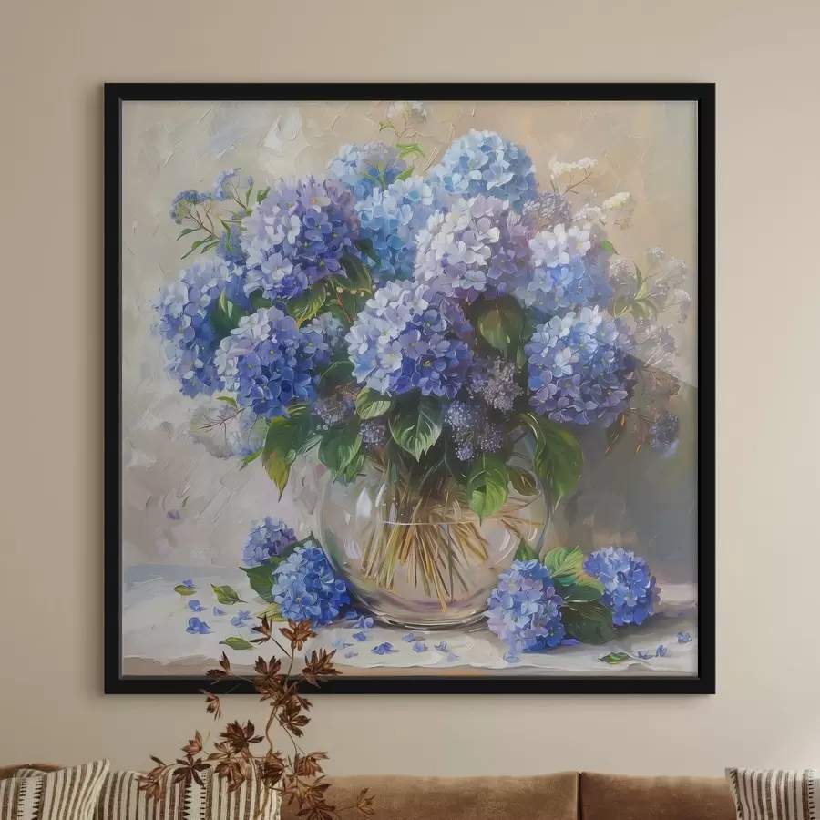 carta da parati Ortensie blu sul tavolo nr. f38709