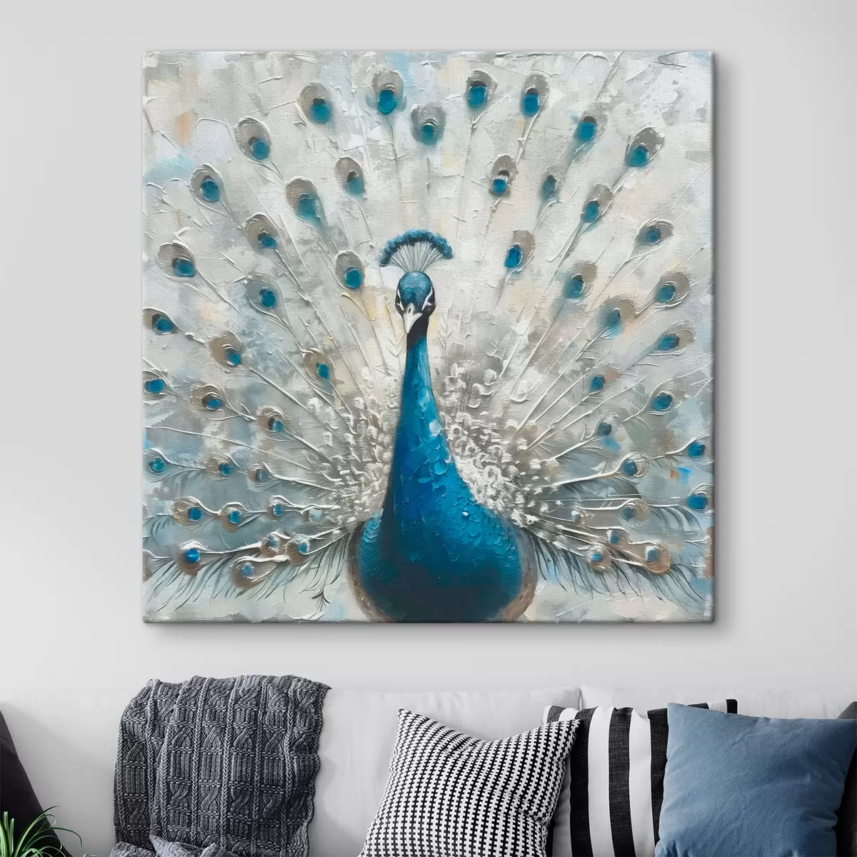 carta da parati Uccello pavone blu con texture stampata piume nr. s38931