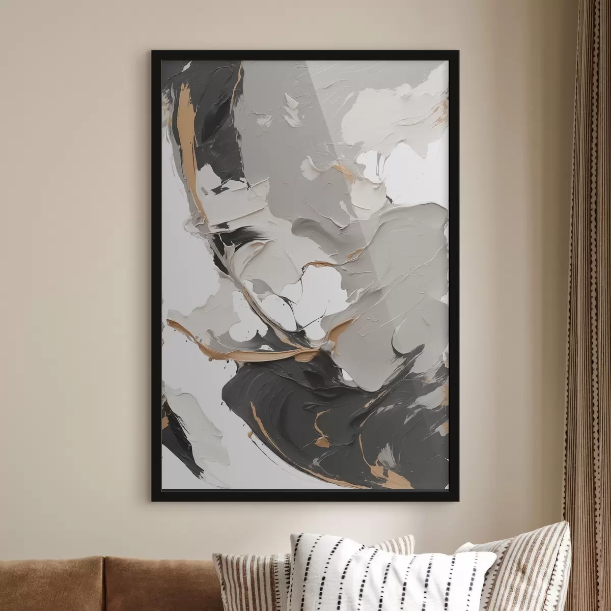 Poster Quadro astratto nei colori bianco e grigio f38855