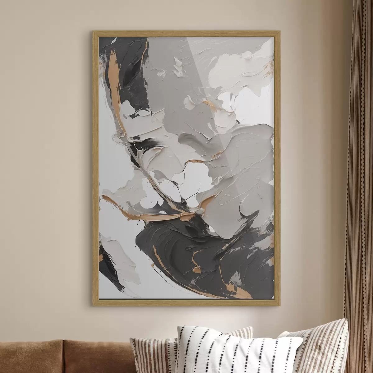 Poster Quadro astratto nei colori bianco e grigio f38855