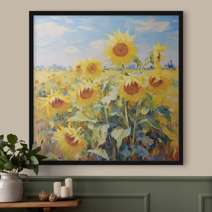 carta da parati Campo di girasoli dipinto a olio, giallo e blu nr. f38953