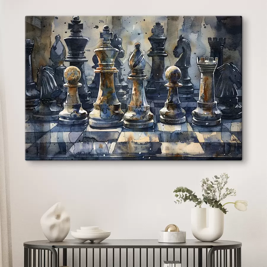 carta da parati Vista ravvicinata della pittura ad acquerello di una scacchiera in metallo o pietra, con disegni e texture dettagliati nr. s38960