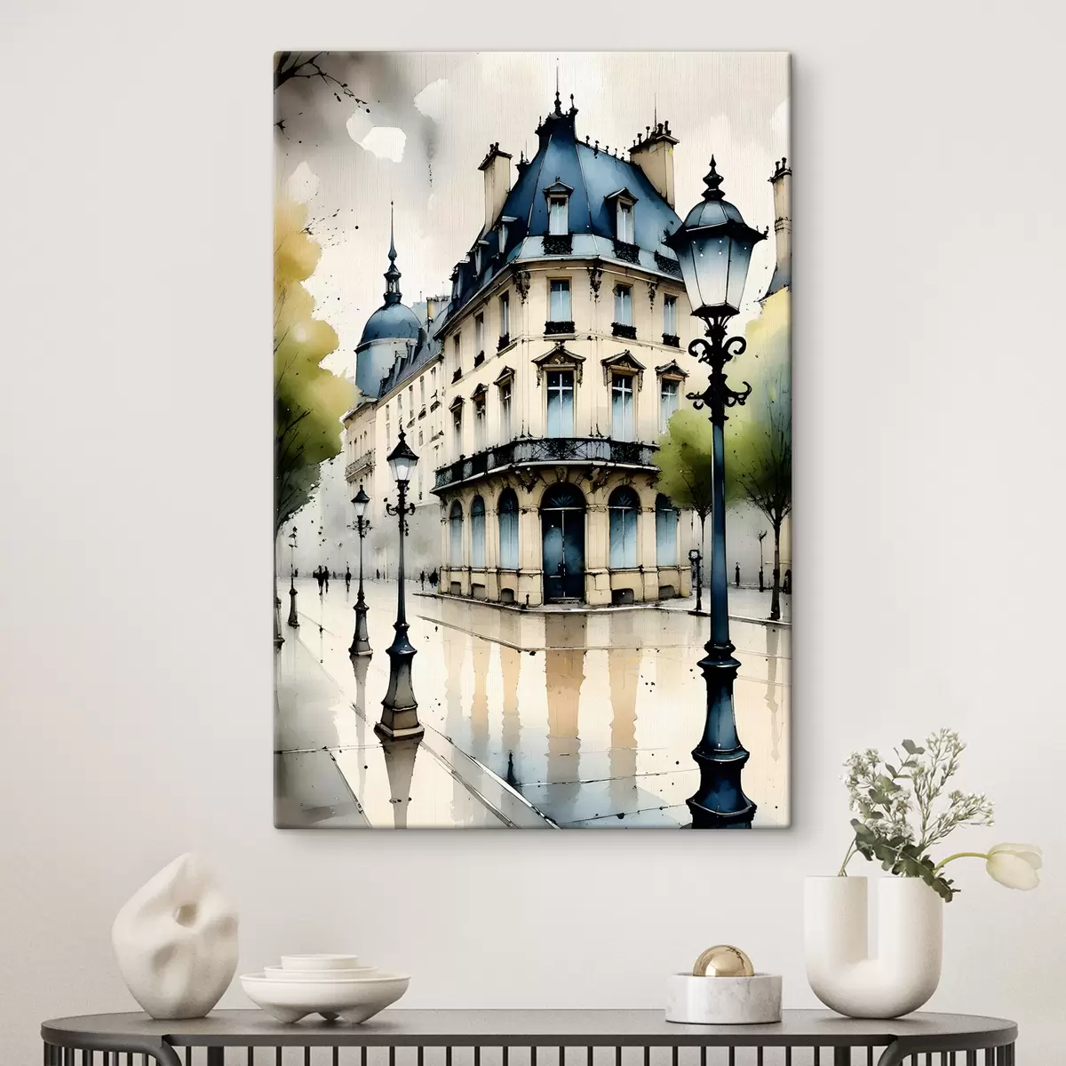 carta da parati Dipinto ad acquerello di edificio storico con facciata curva ed elementi architettonici decorativi nr. s38975