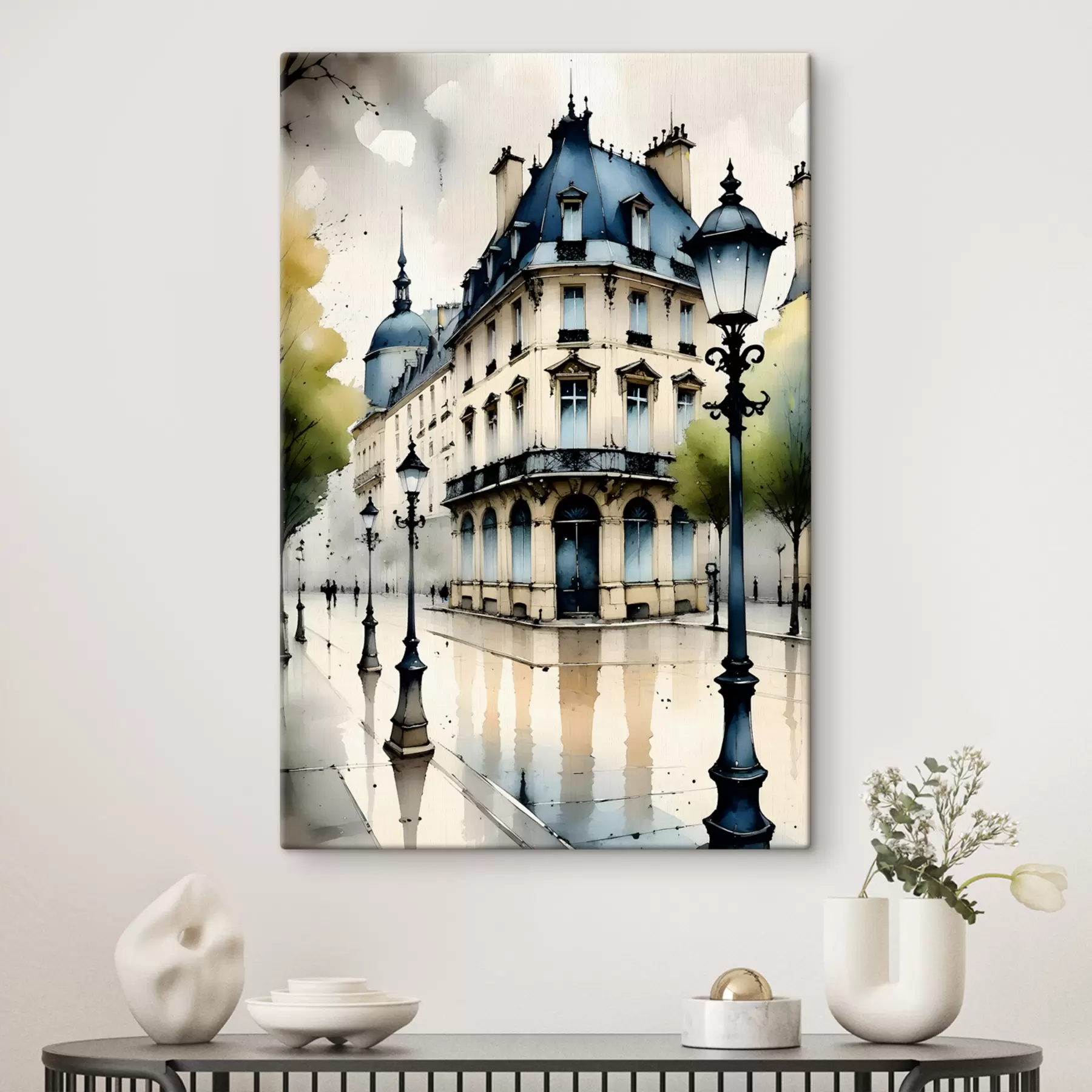 carta da parati Dipinto ad acquerello di edificio storico con facciata curva ed elementi architettonici decorativi nr. s38975