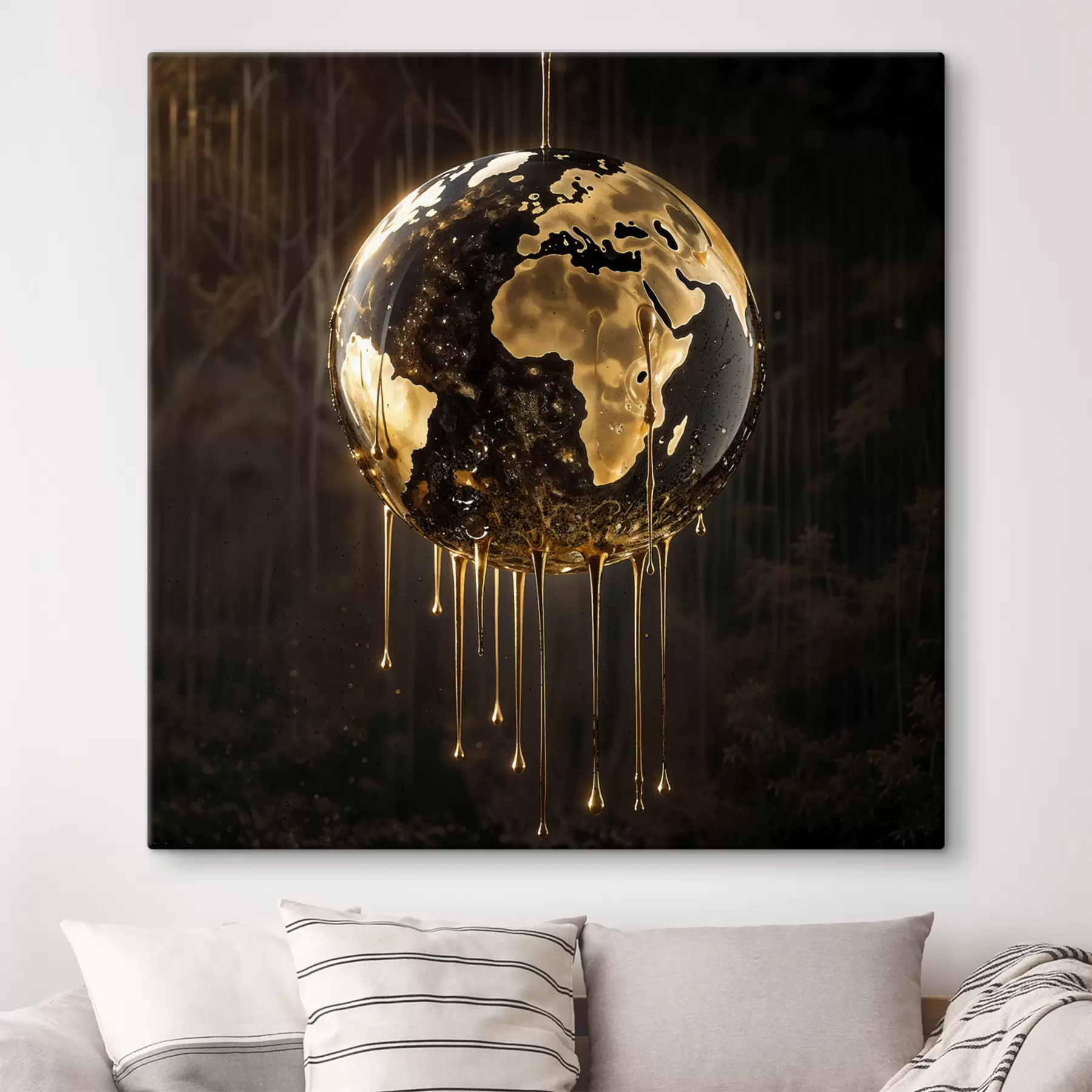 carta da parati Un globo luminoso raffigurante la Terra circondata da un liquido gocciolante su uno sfondo scuro nr. s38983