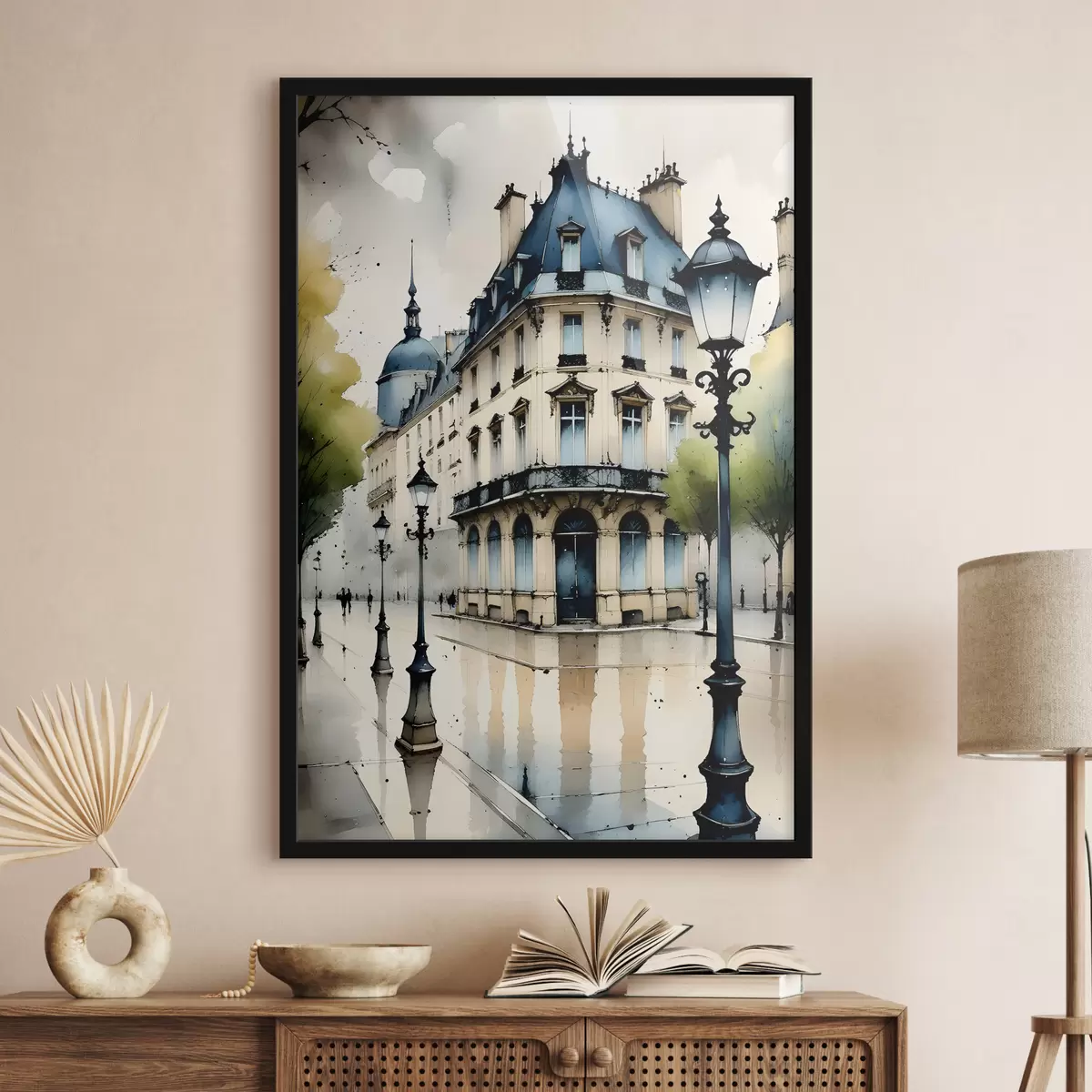 Poster Dipinto ad acquerello di edificio storico con facciata curva ed elementi architettonici decorativi f38975