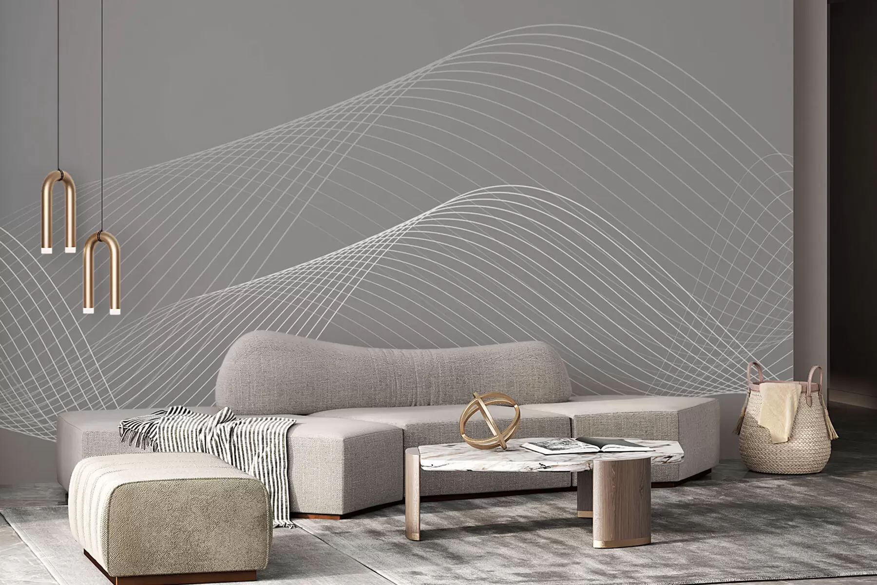 carta da parati Linee geometriche 3D stile moderno di tendenza su sfondo grigio nr. w00893v2