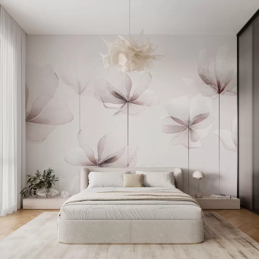 Carta da parati Floreale Delicati fiori trasparenti tendenza in stile moderno art deco 3D n. w00895