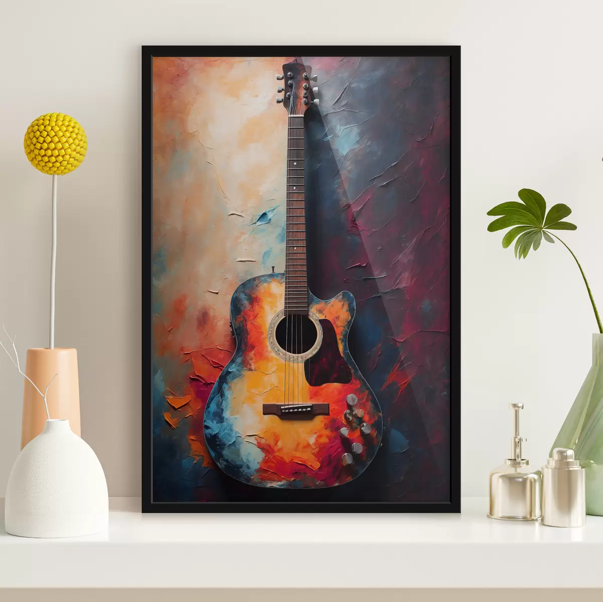 Poster Chitarra su fondo ad olio f39002