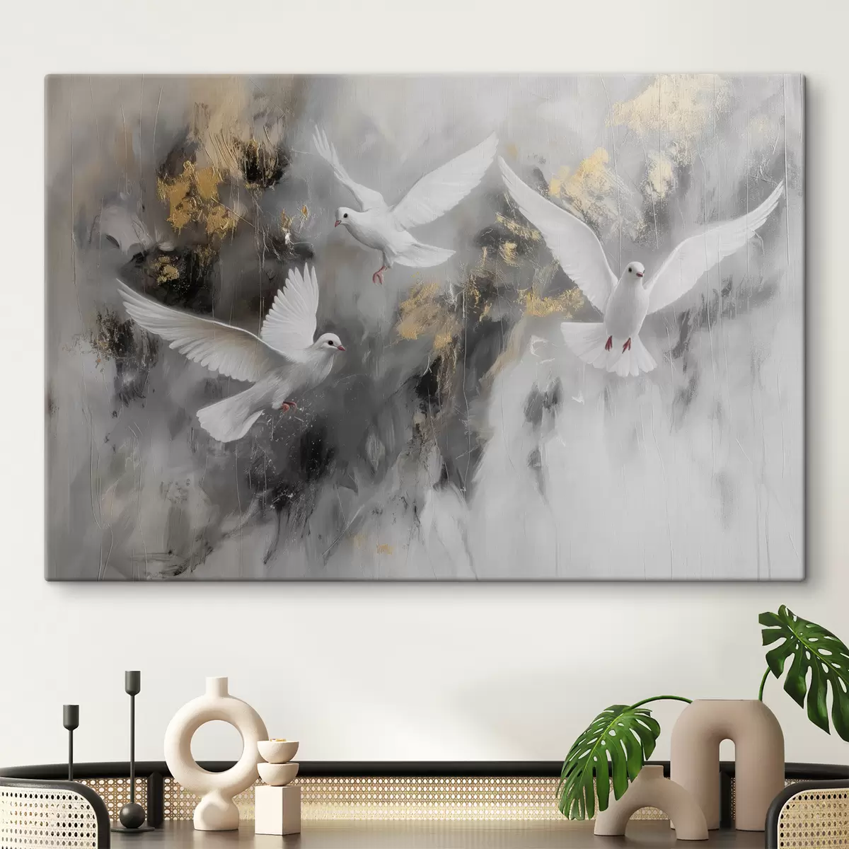 carta da parati Colombe bianche su sfondo grigio nr. s39101