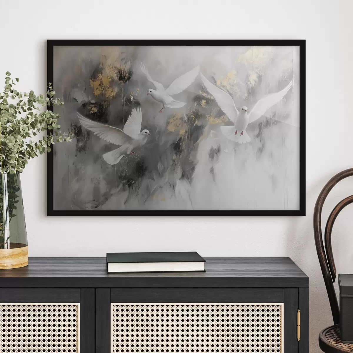 Poster Colombe bianche su sfondo grigio f39101