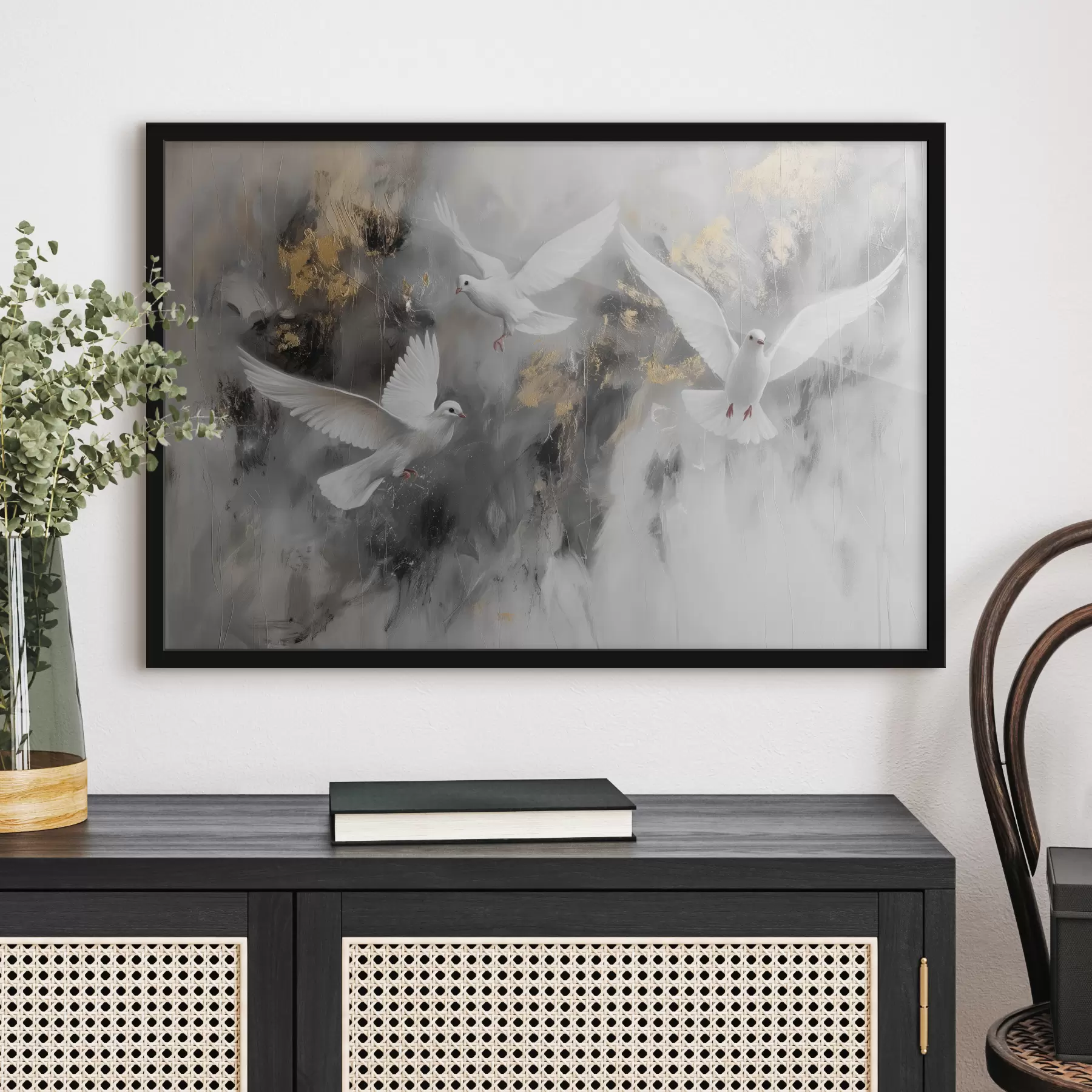 carta da parati Colombe bianche su sfondo grigio nr. f39101