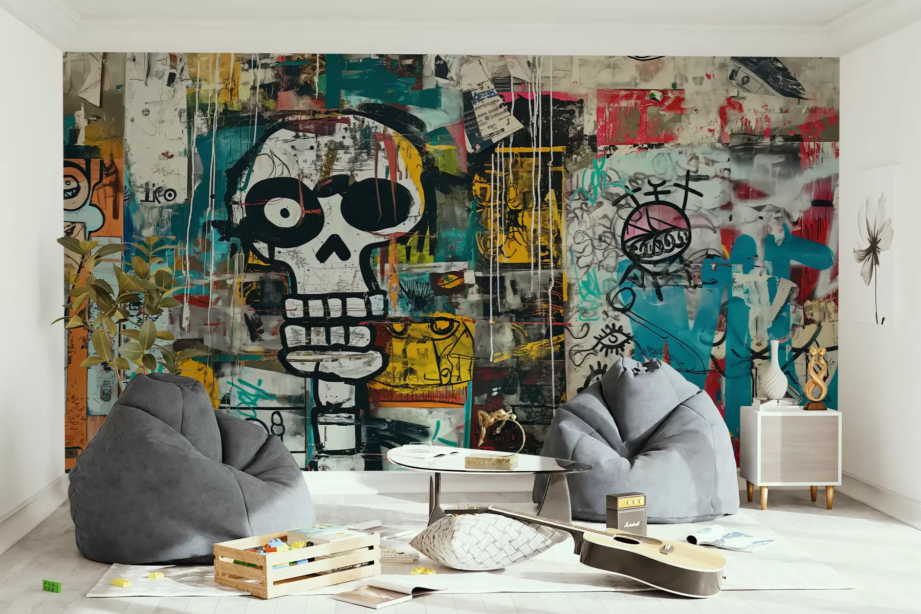 carta da parati Graffiti colorati in stile Basquiat nr. w01187