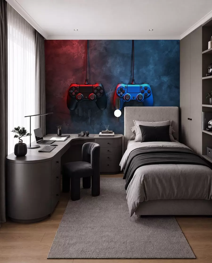 carta da parati DualShock nero e blu su sfondo scuro nr. w01189