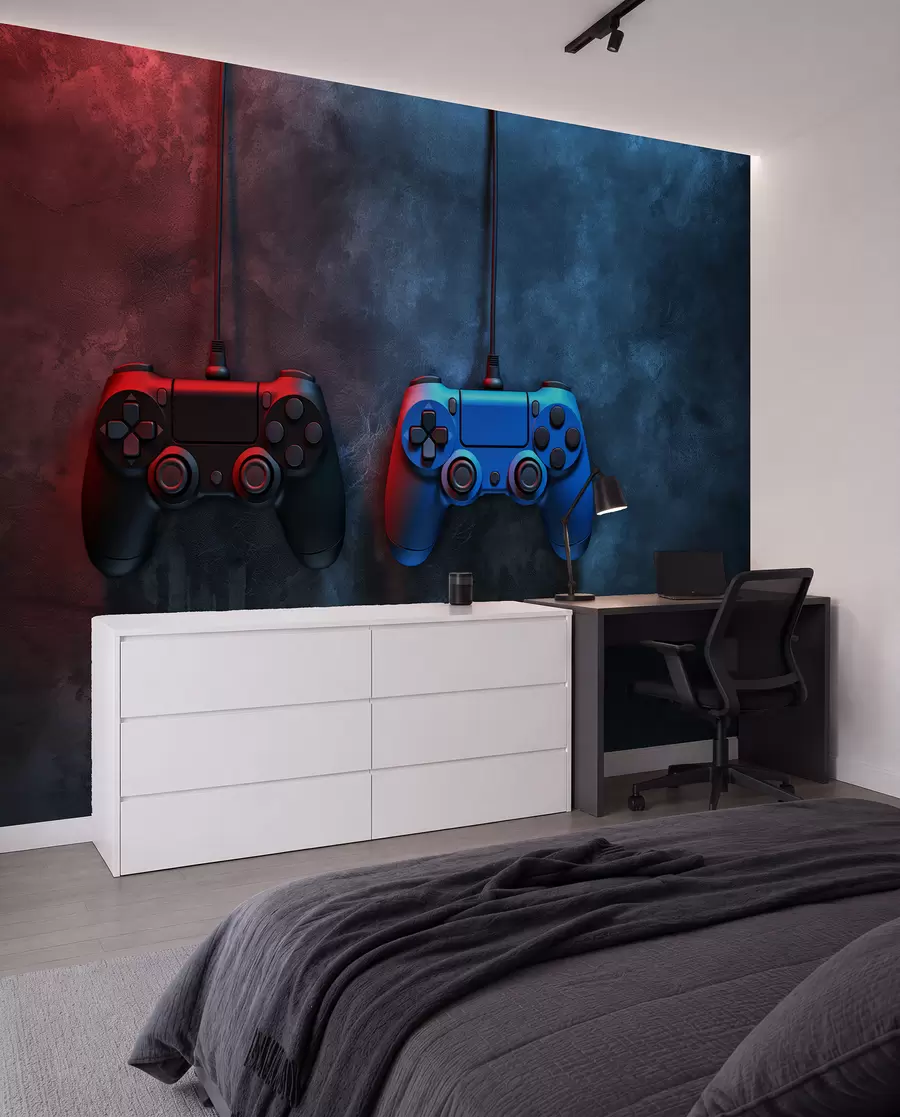 carta da parati DualShock nero e blu su sfondo scuro nr. w01189