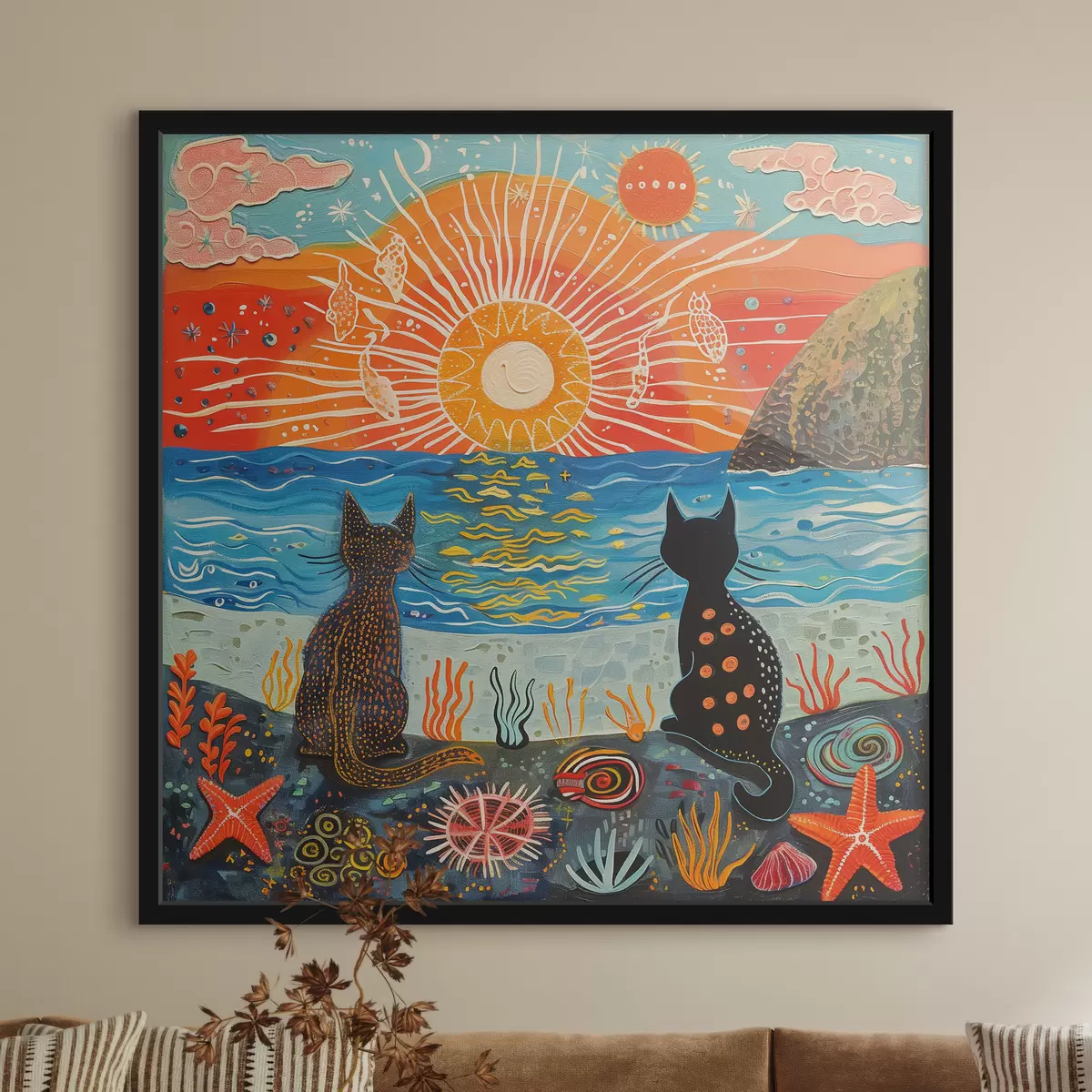 Poster Due simpatici gatti al tramonto f39080