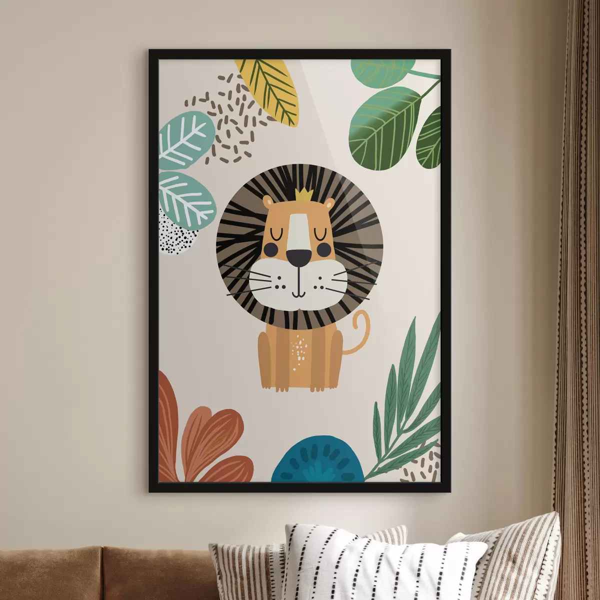 Poster Leone nella giungla in stile safari, boho f39095