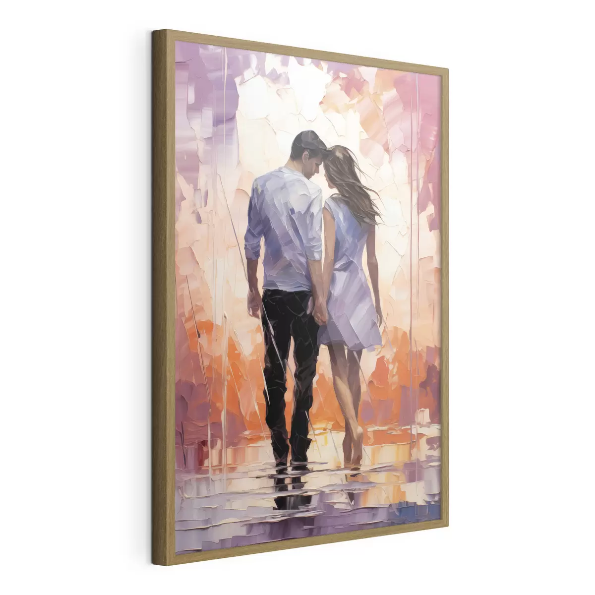 Poster Silhouette di una coppia innamorata pittura astratta, ragazza e ragazzo, colore rosa, arancione, viola, nero f39124