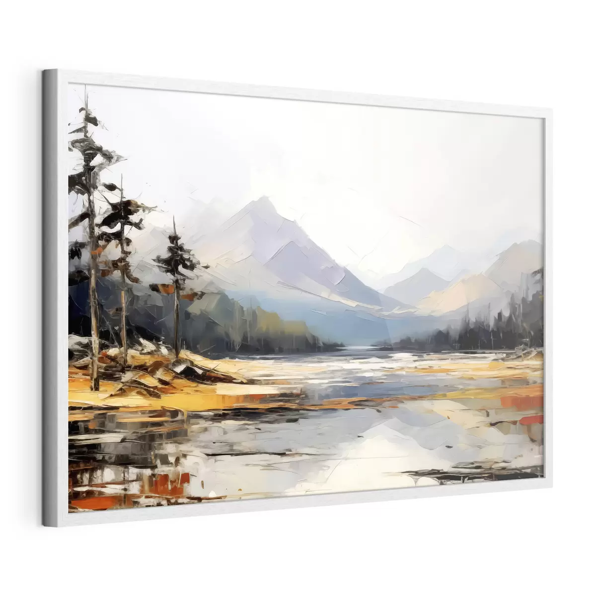 Poster Catene montuose nella valle pittura a olio, paesaggio, natura, blu, colore giallo bianco f39128