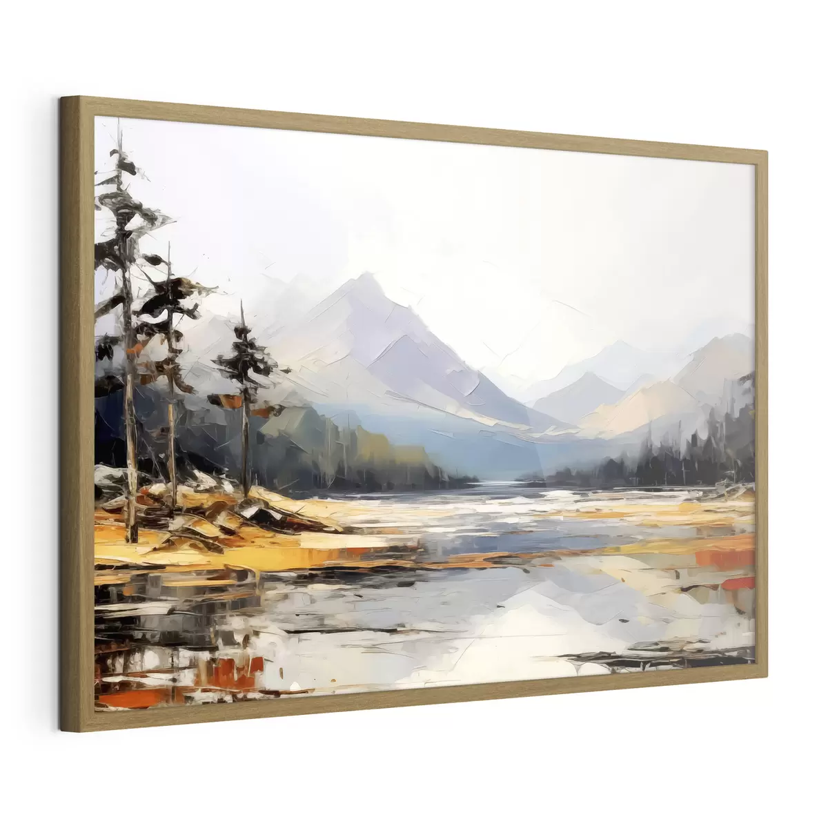 Poster Catene montuose nella valle pittura a olio, paesaggio, natura, blu, colore giallo bianco f39128