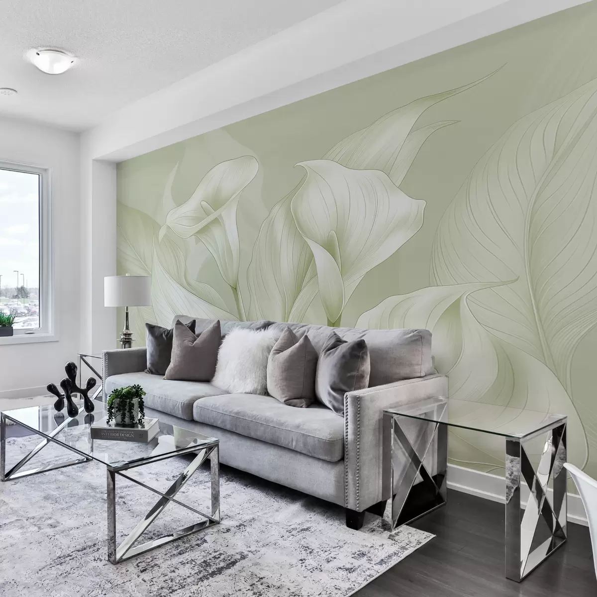 carta da parati fiori delicati di colore verde nr. w01195v3