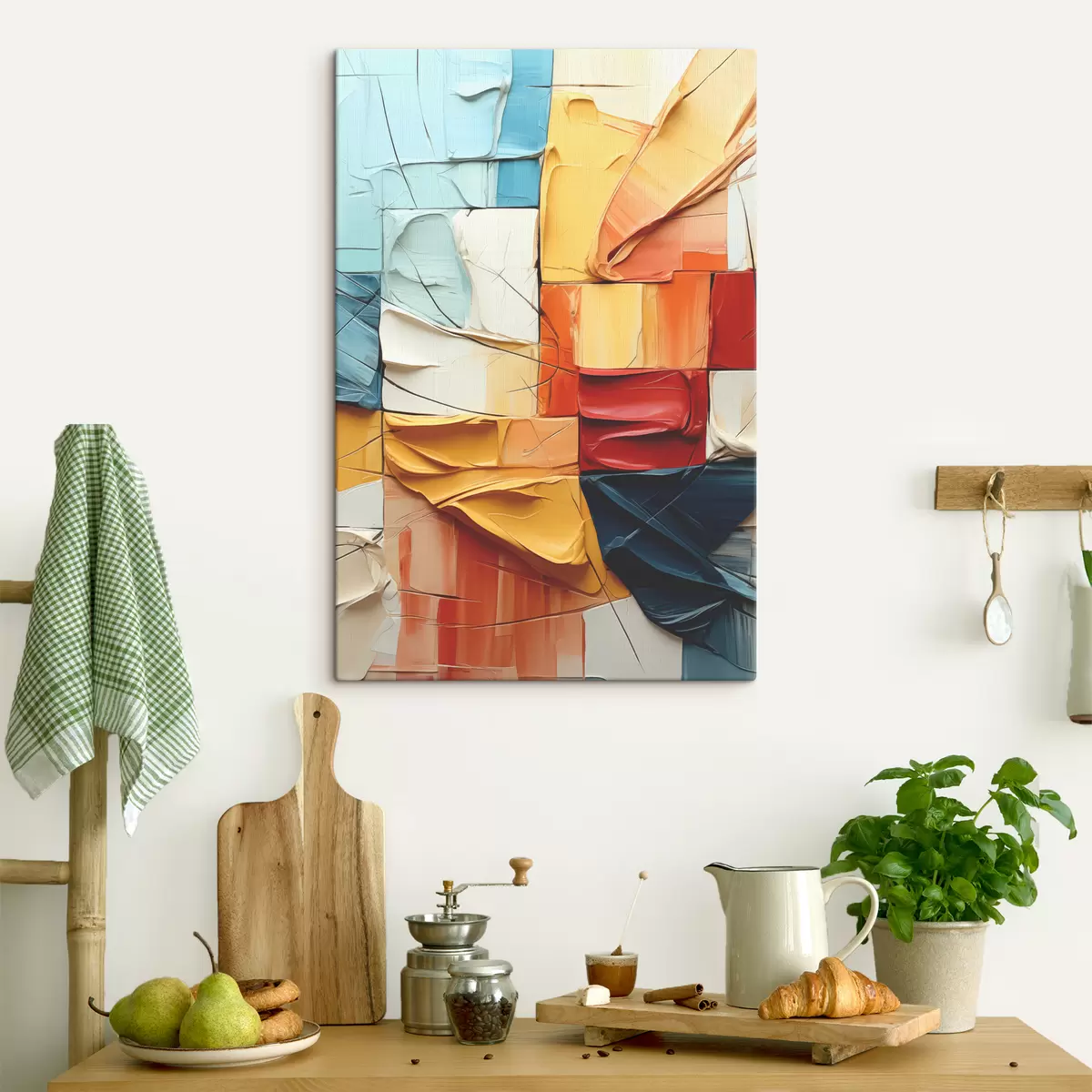 carta da parati Pezzi di vernice brillante con crepe, quadrati, pittura cubista nr. s39196