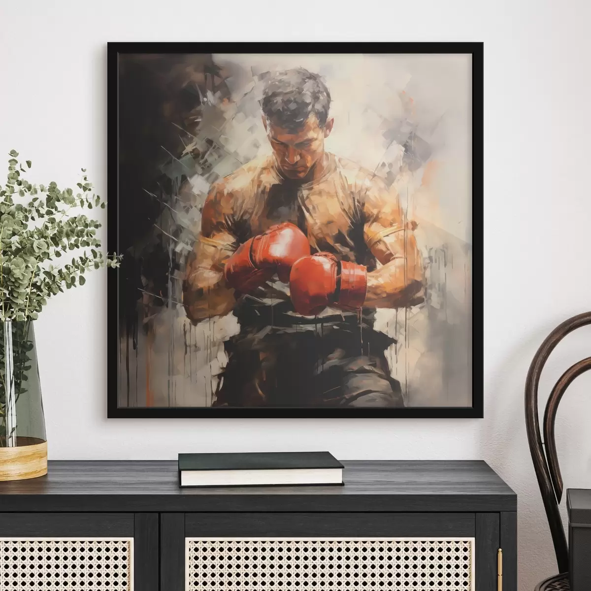 Poster Boxer in guanti rossi pittura ad olio f39180