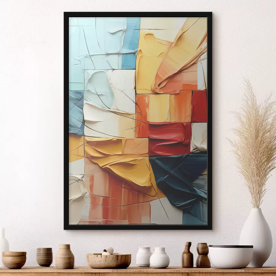 carta da parati Pezzi di vernice brillante con crepe, quadrati, pittura cubista nr. f39196