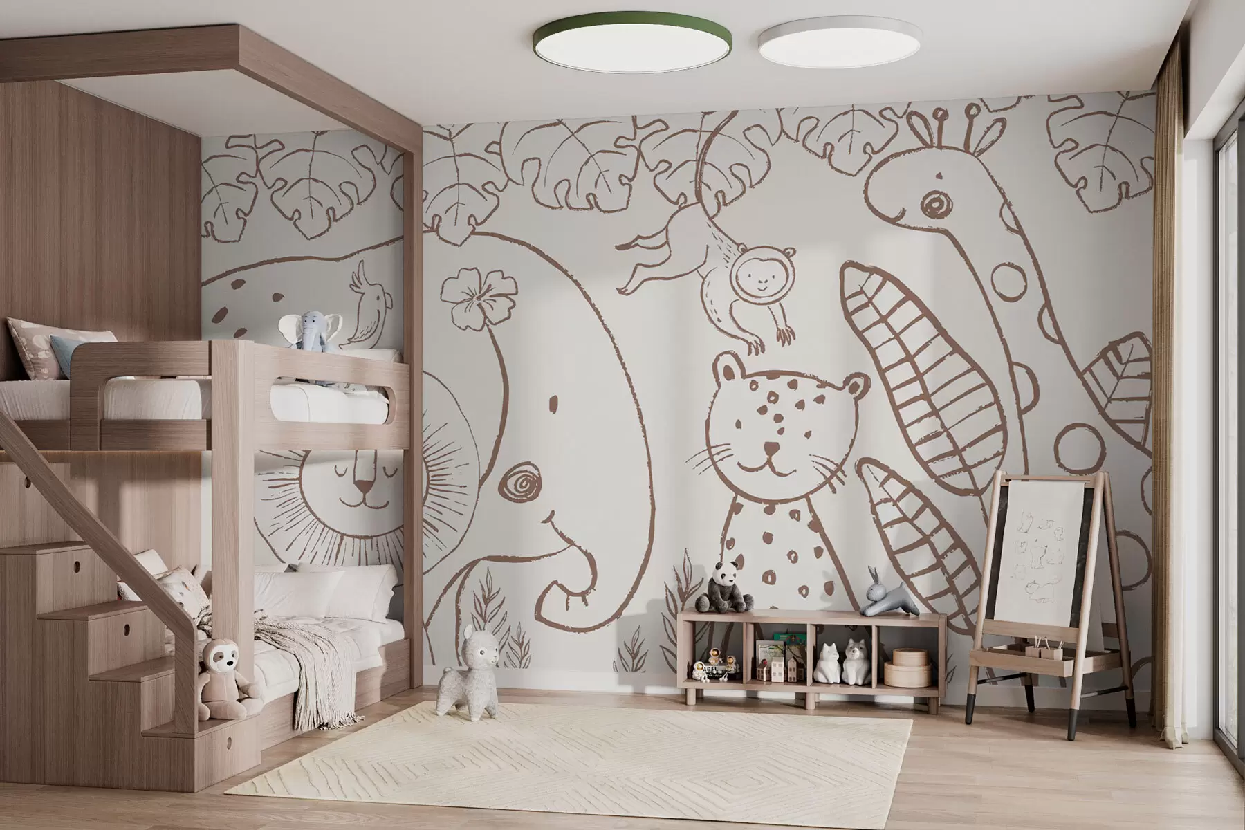 carta da parati Divertenti animali africani in stile scandinavo per bambini nr. w01268