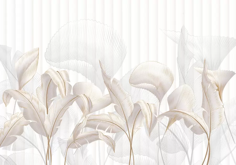carta da parati Una vista ravvicinata di foglie tropicali su uno sfondo bianco, con sfondo strutturato nr. w01237