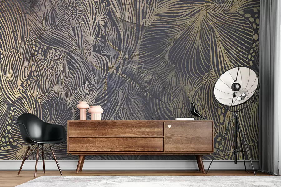 Carta da parati Foglie 3D Stampa astratta di lusso con forme e linee organiche sovrapposte