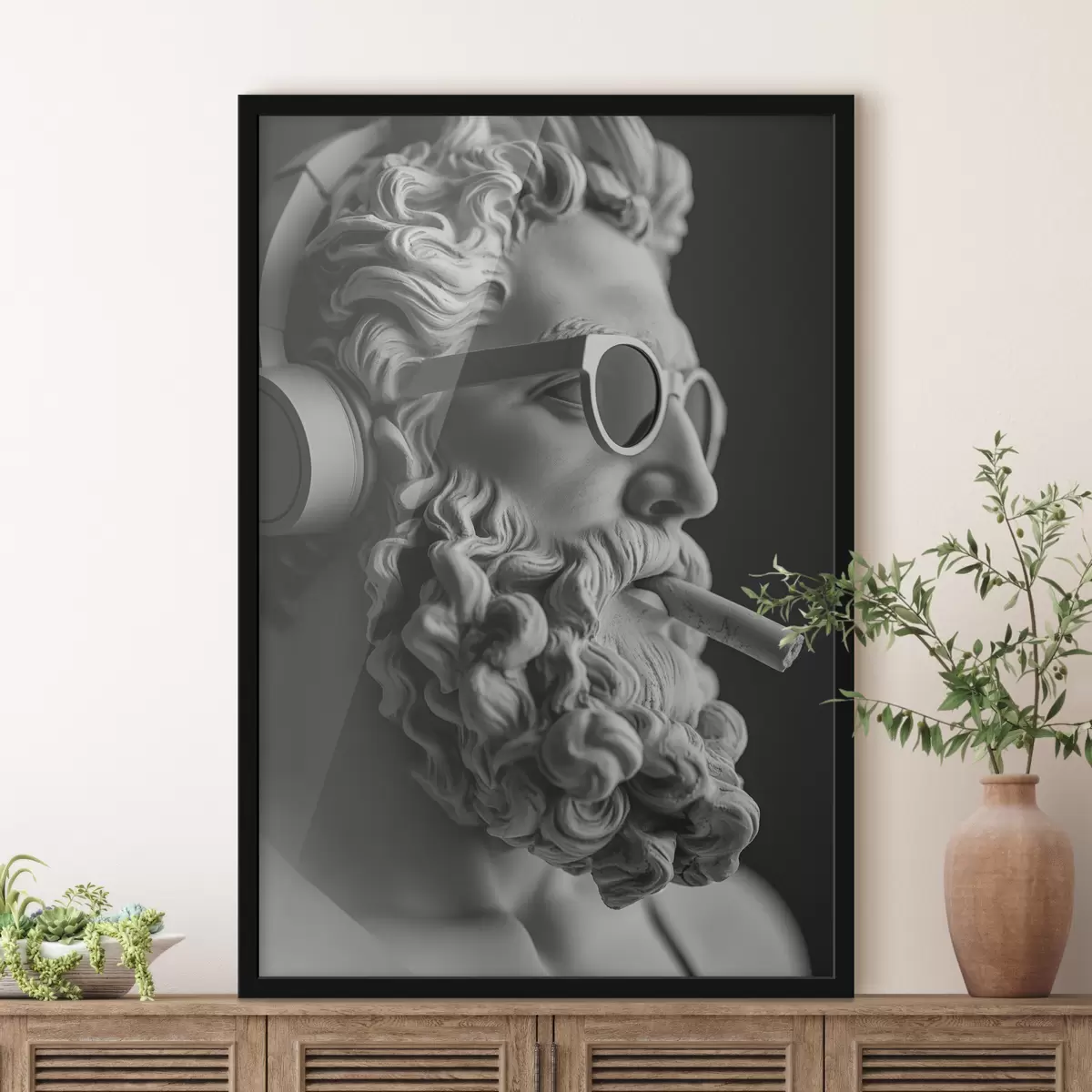 Poster scultura greca antica in bianco e nero di Zeus in stile moderno f26122