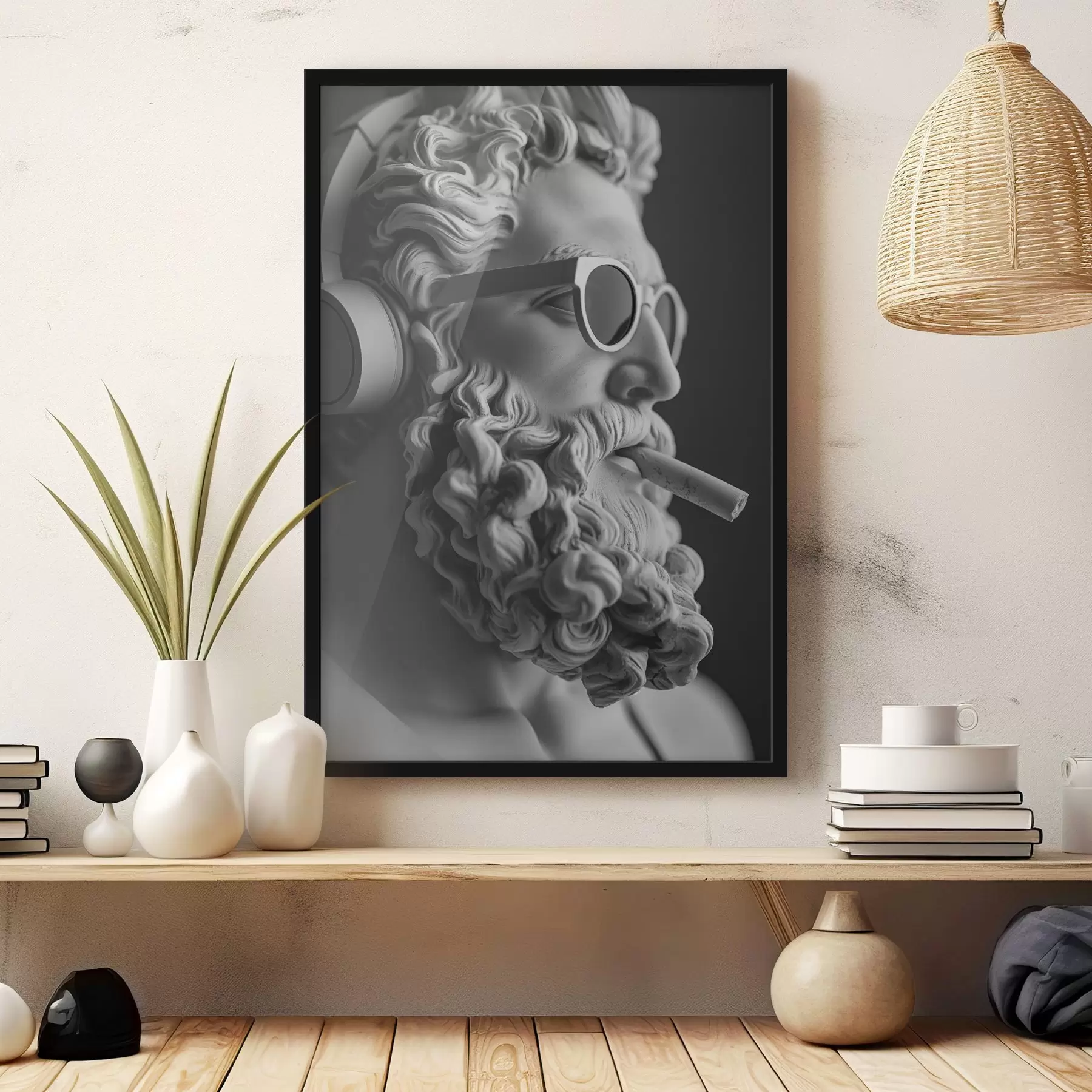 carta da parati scultura greca antica in bianco e nero di Zeus in stile moderno nr. f26122