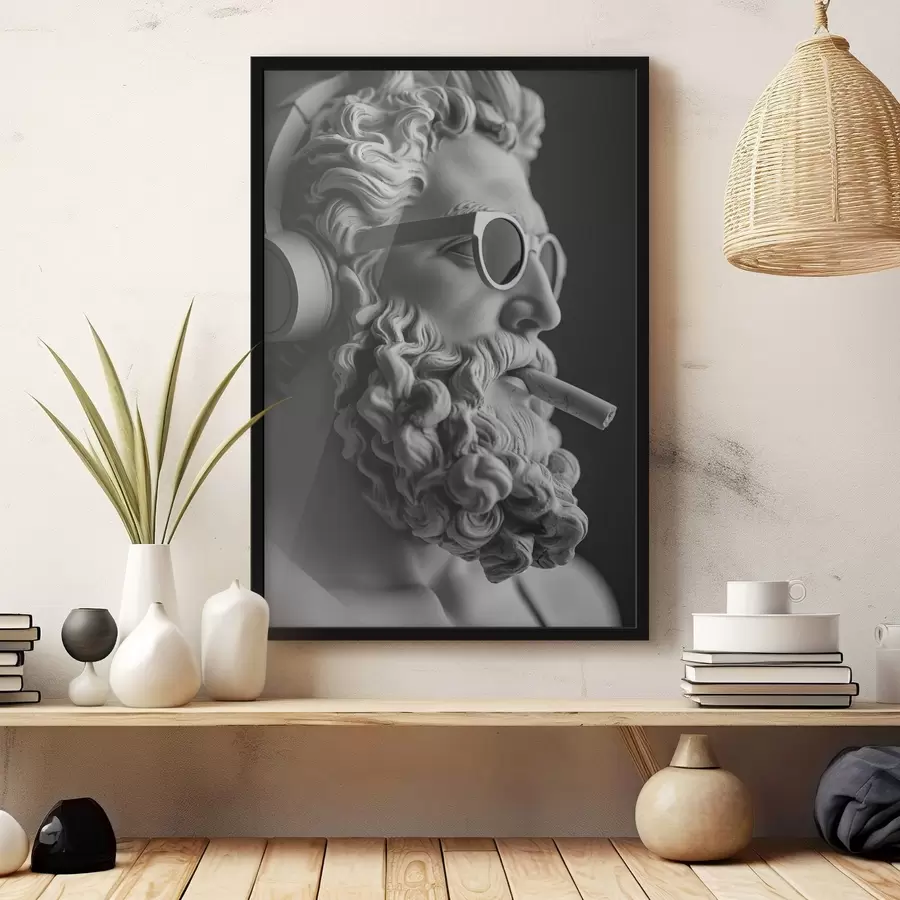 carta da parati scultura greca antica in bianco e nero di Zeus in stile moderno nr. f26122